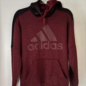 Adidas Maroon L Pullover Climawarm Hooded Fleece Spellout 2 Tone Activewear Cozy